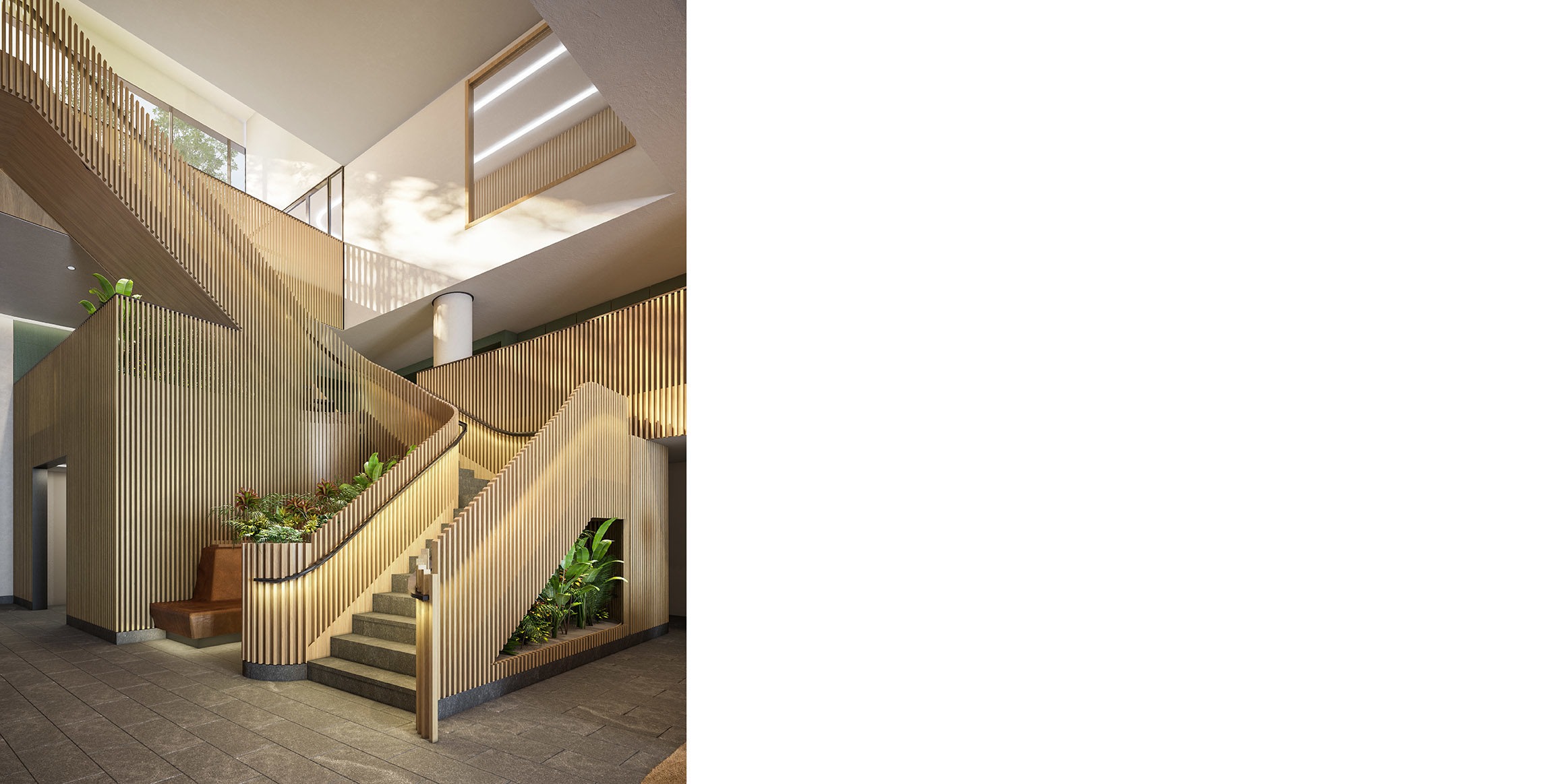 Stair risint to second floor amenities